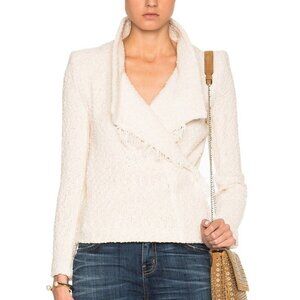 Iro Mira Ecru Cotton-Boucle Fringe Moto Jacket